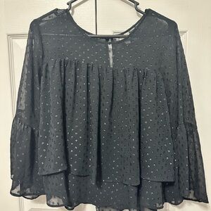 a new day Black Sheer Swiss Dot Tiered Blouse